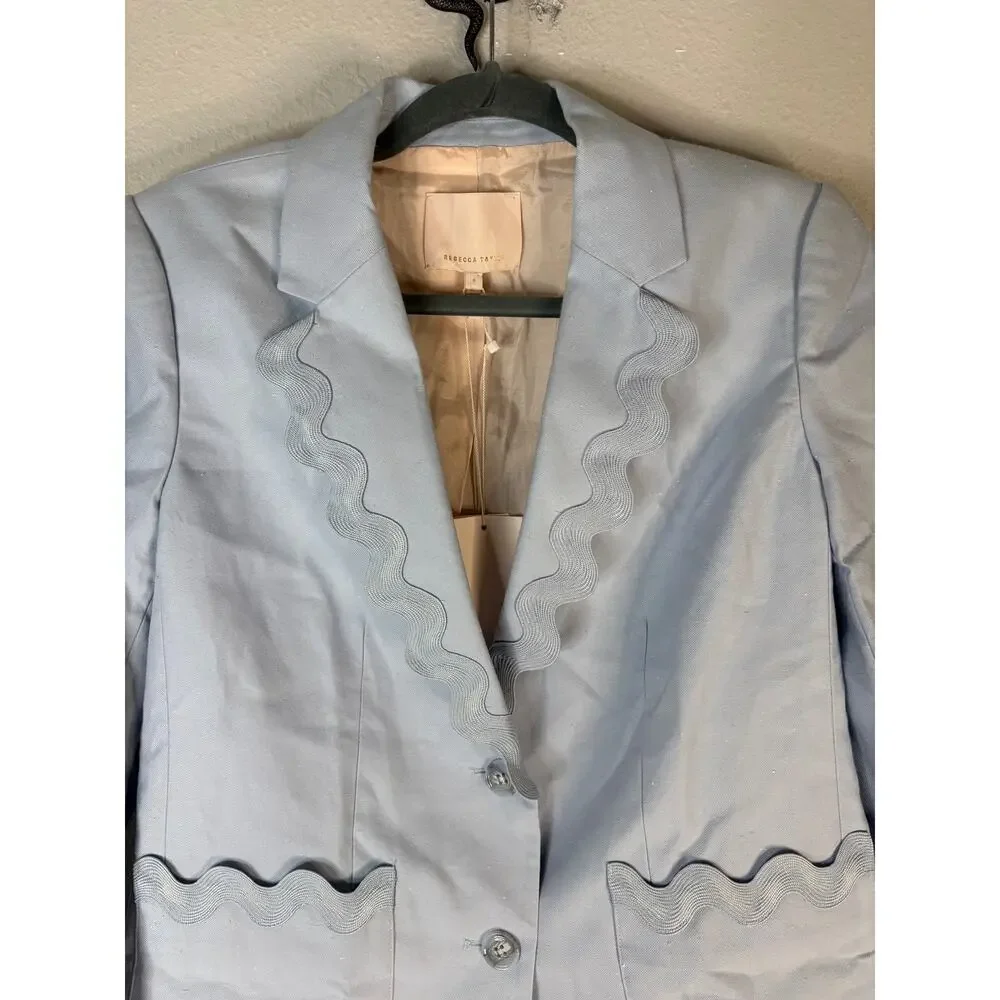 Rebecca Taylor NYC Slub Denim Blazer Jacket Scallop Trim Office Old Money 6